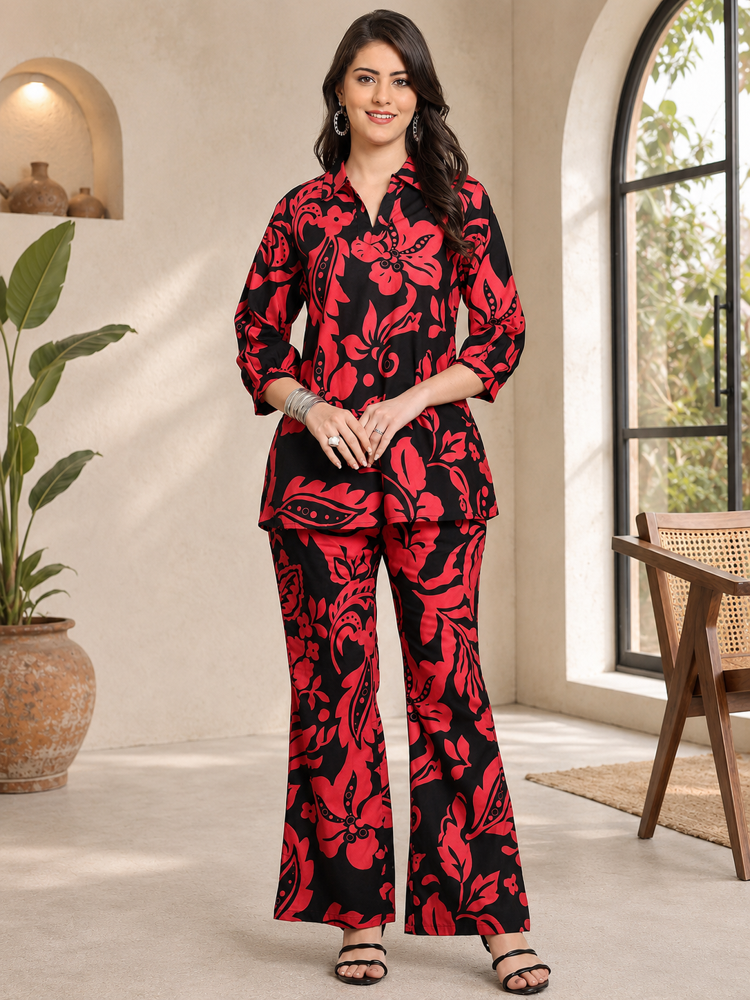 Black Abstract Printed Cotton Co-Ord Set for Women | Claura