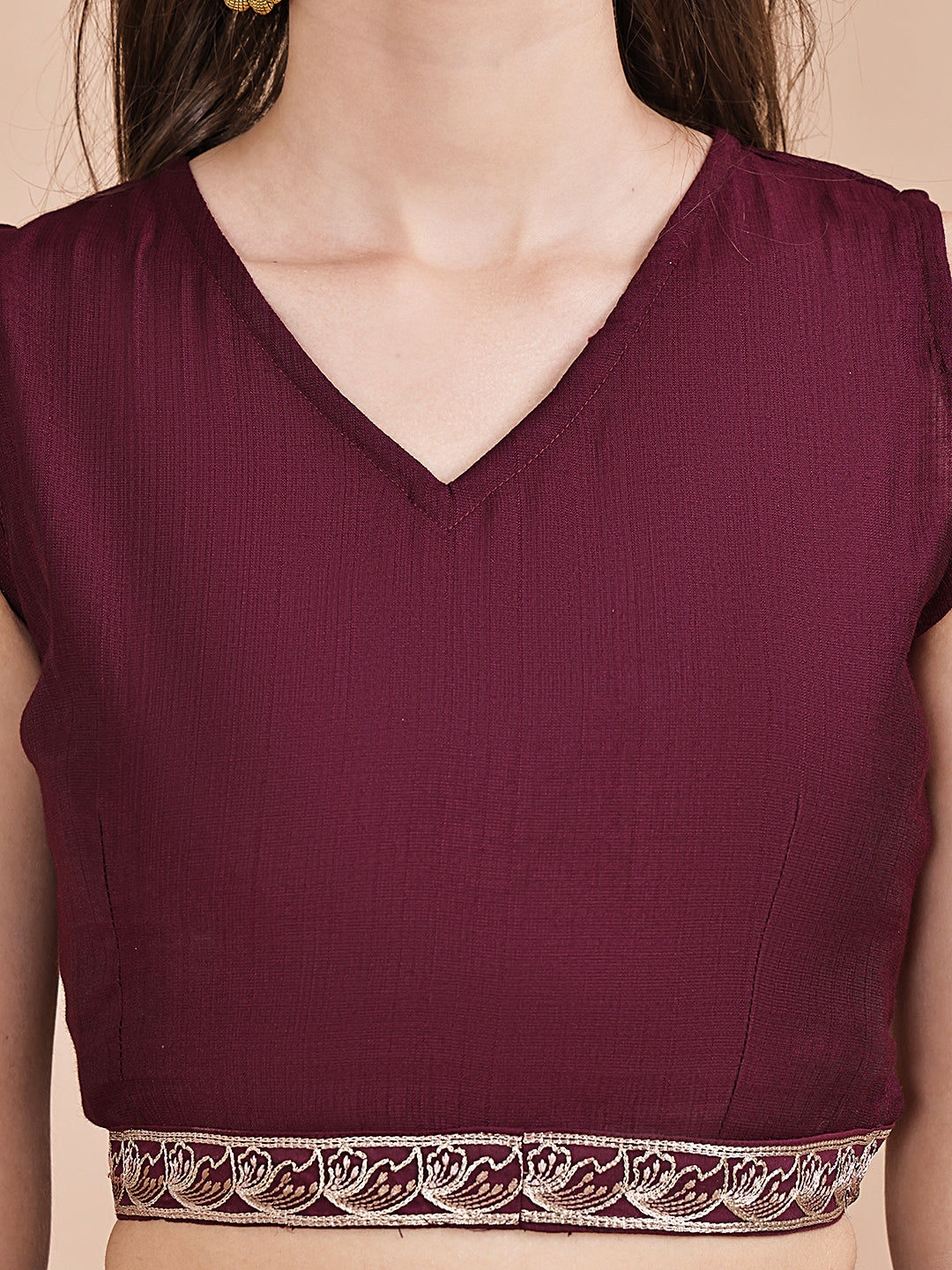 Close-up of Chanderi silk fabric on wine Co-Ord Set