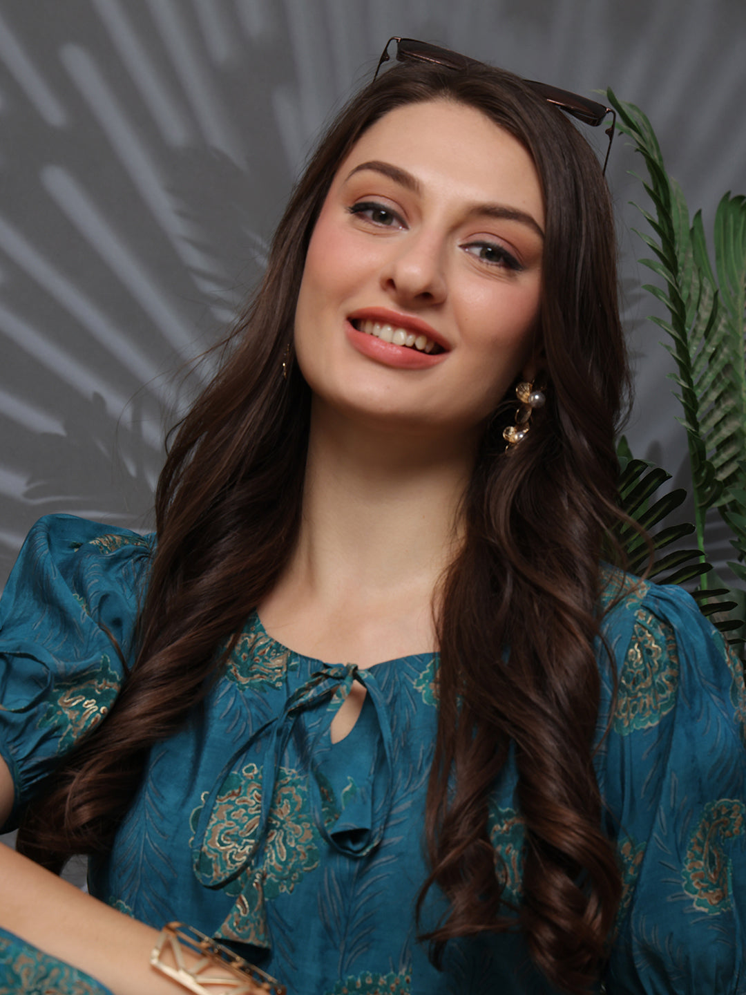 Blue Cotton Dress with Shirt Collar Detail