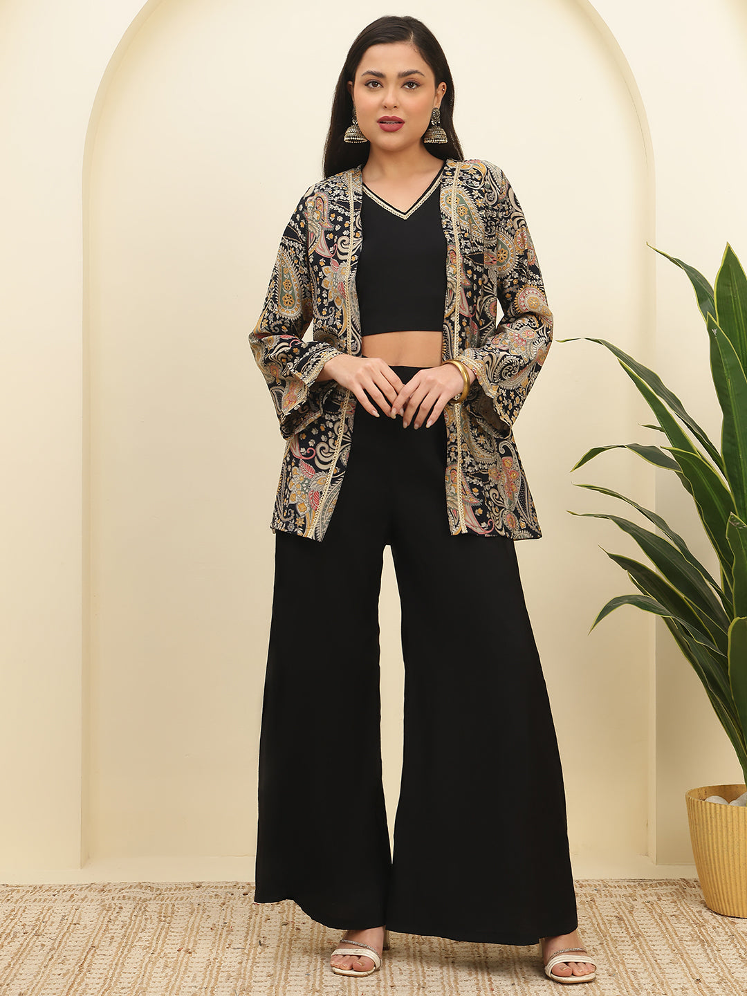 Woman wearing black ethnic co-ord set