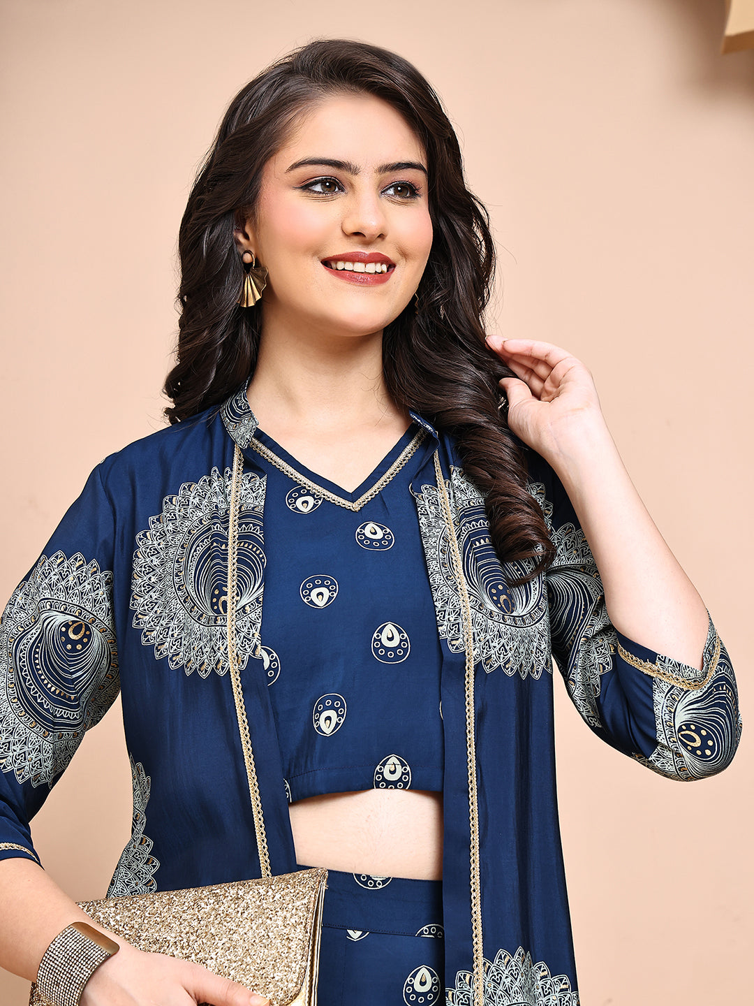 Close-up of ethnic print on soft Chanderi fabric