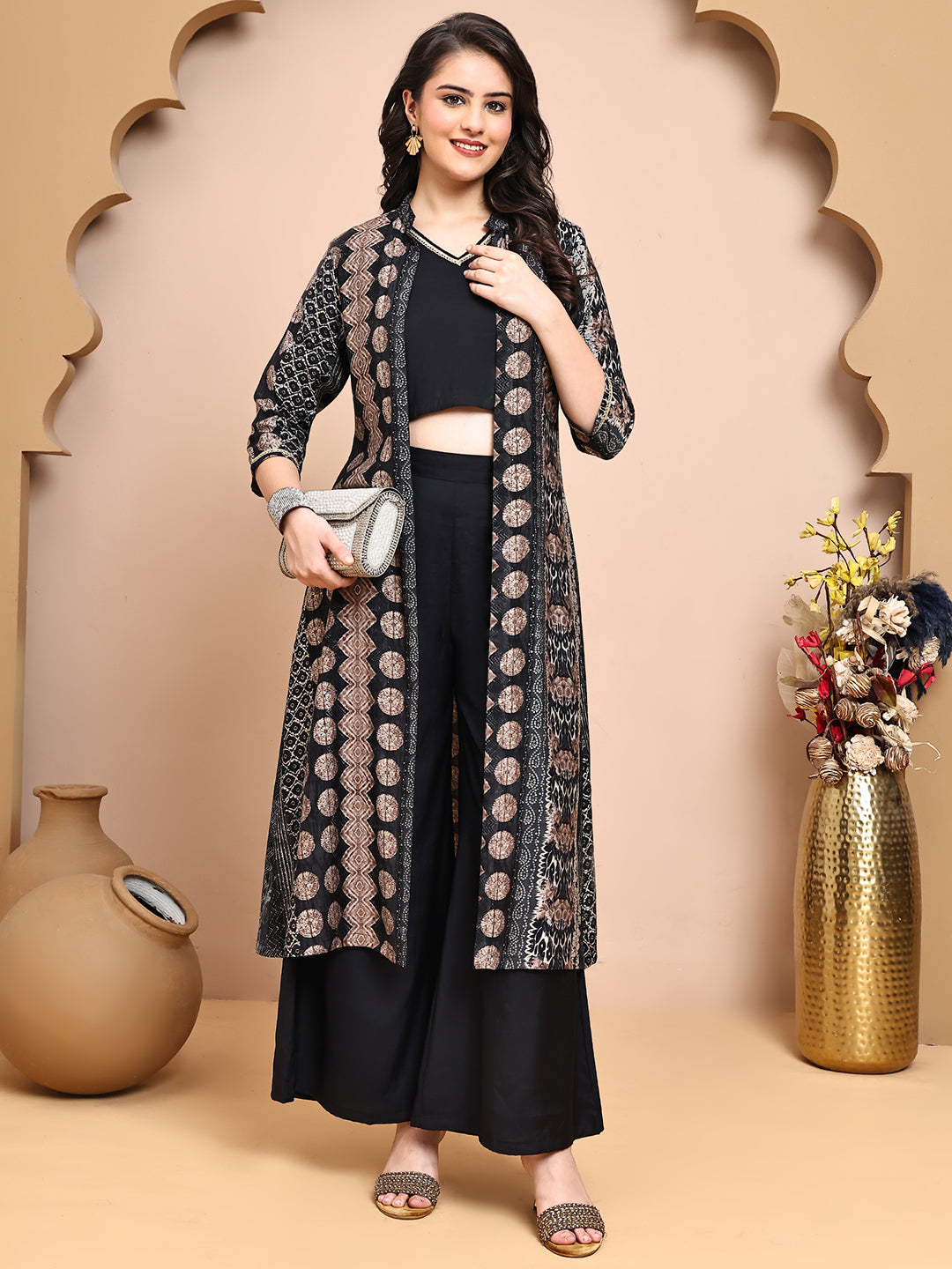 Lifestyle shot of Ethnic Printed Co-Ord Set for festive occasion
