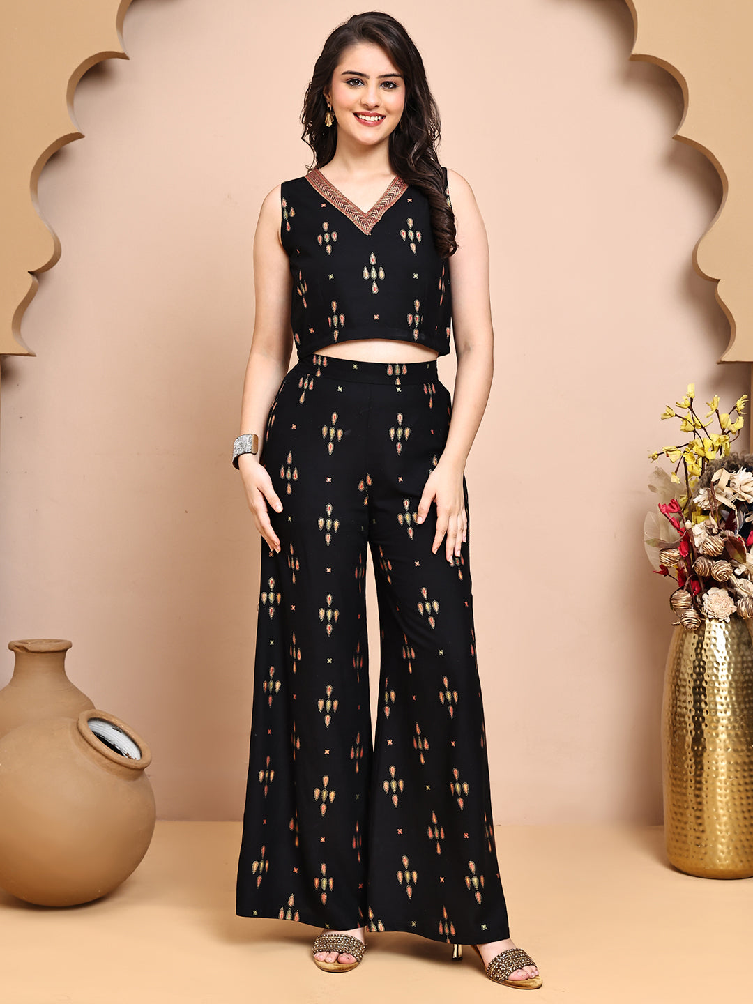 Lifestyle shot of the black 3-piece co-ord set

