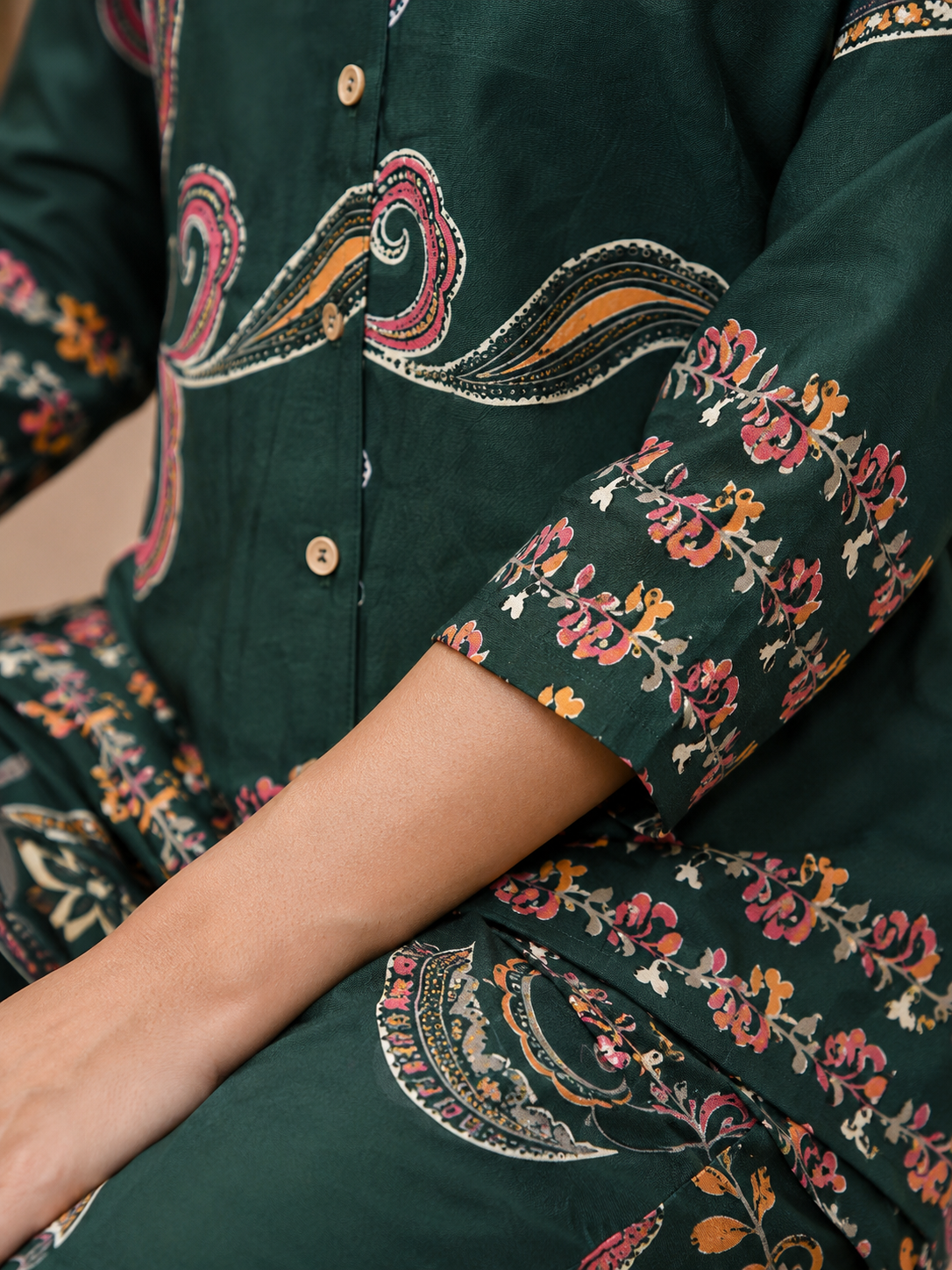 Green Abstract Printed Chanderi Silk Casual Co-ord Set for Women