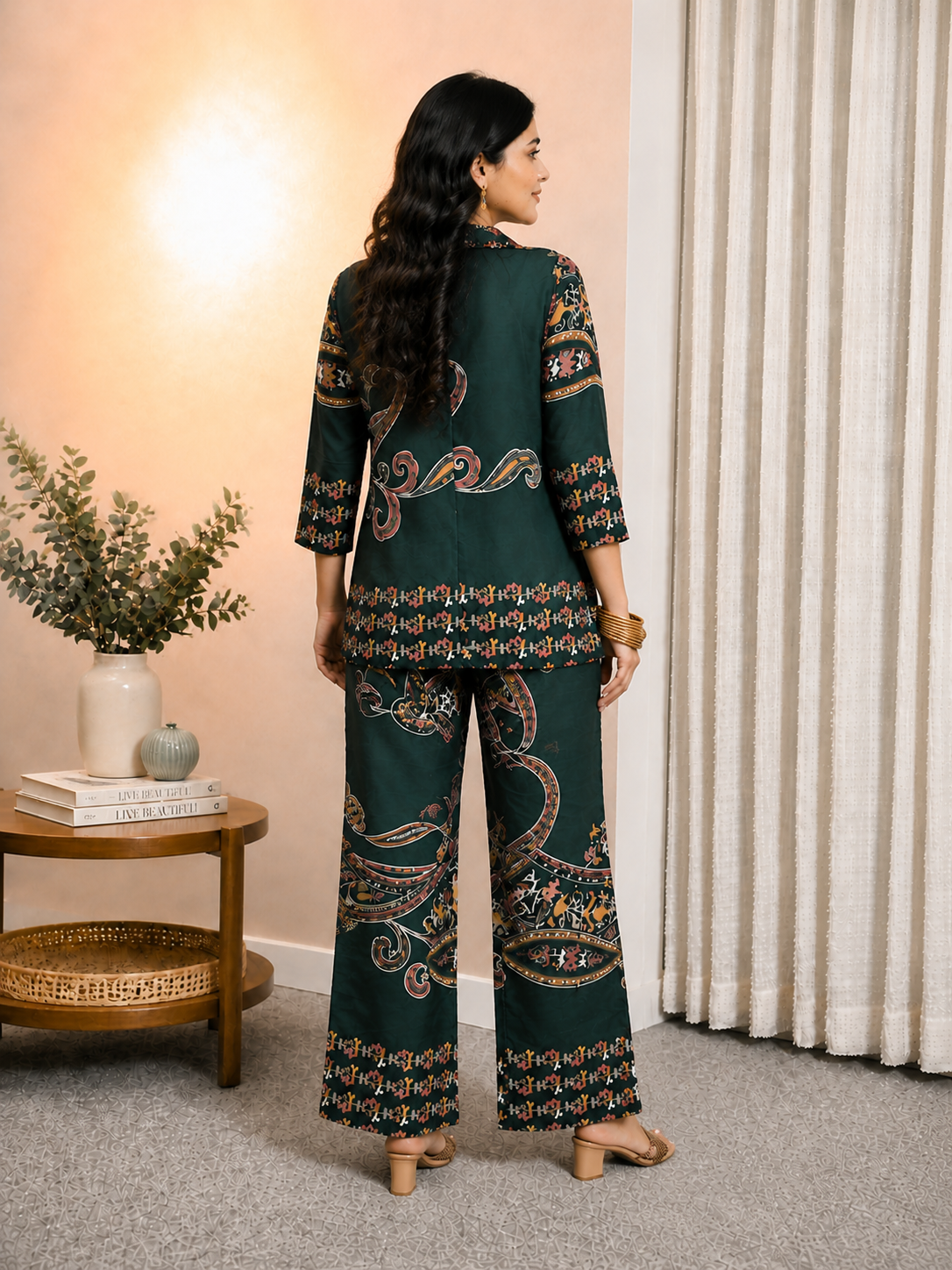 Green Abstract Printed Chanderi Silk Casual Co-ord Set for Women