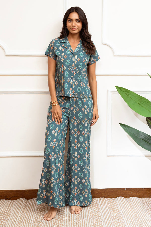 Green Abstract Printed Viscose Rayon Co-ord Set for Women