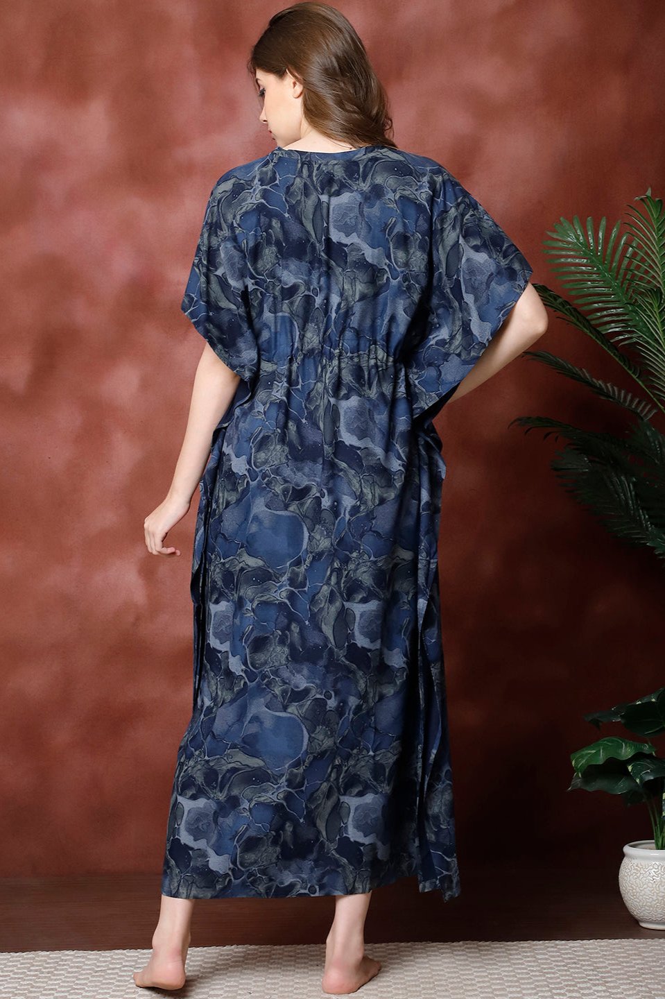 Navy Color  Printed Viscose Rayon Kaftan For Women