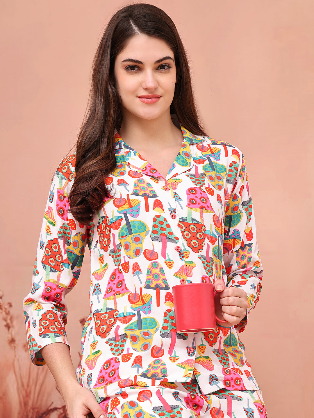 Multi-Color Abstract Printed Viscose Rayon Night Suit for Women by Claura

