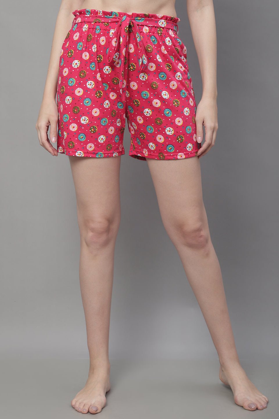 Pink Color Abstract Printed Cotton Lounge Shorts Claura Designs Pvt. Ltd. Lounge Shorts Cotton, Lounge Pant, Lounge Short, Loungeshort_size, Pink, Printed, Shorts