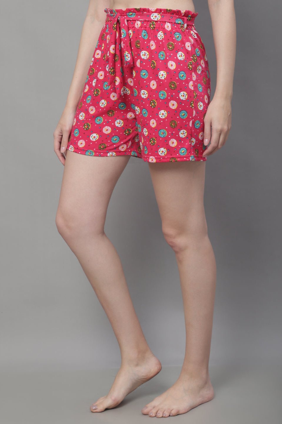 Pink Color Abstract Printed Cotton Lounge Shorts Claura Designs Pvt. Ltd. Lounge Shorts Cotton, Lounge Pant, Lounge Short, Loungeshort_size, Pink, Printed, Shorts