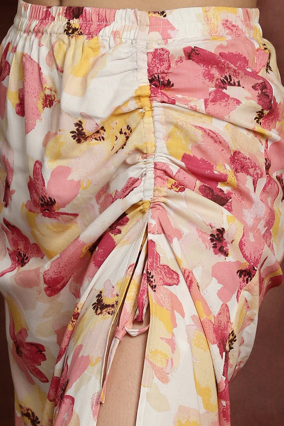 Pink Color Floral Printed Viscose Rayon Swimwear Crop Top and Skirt Claura Designs Pvt. Ltd. Skirt Beachwear, Beachwear_size, Floral, Pink, Printed, Rayon, Swimwear