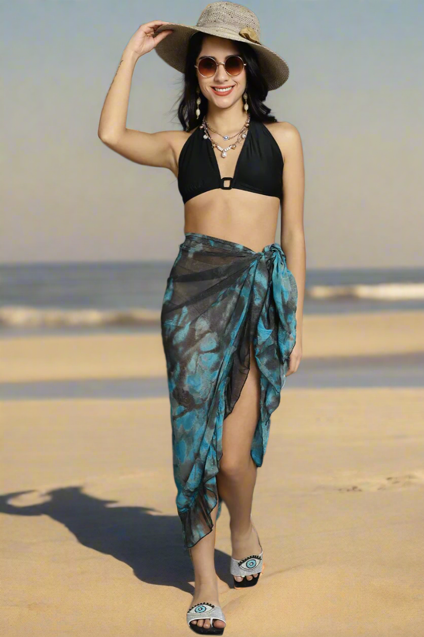 Blue Color Geometric Printed Georgette Bottom Coverup Sarong For Women