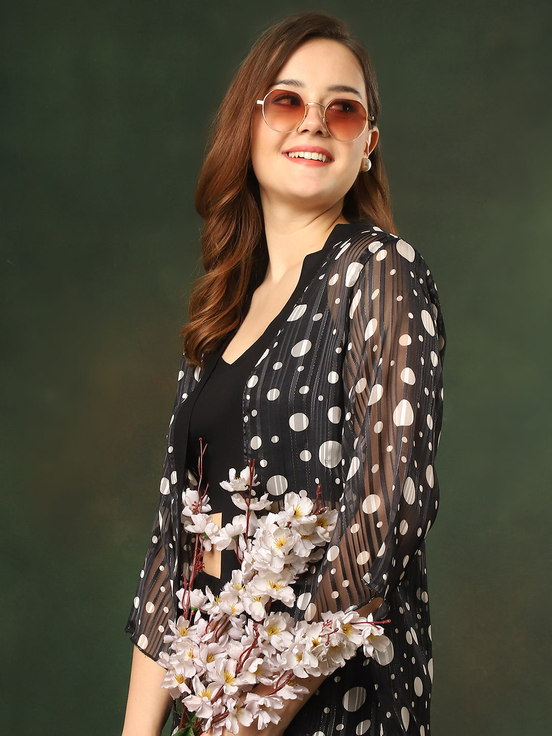 Black Color Georgette and Rayon Abstract Printed 3 pcs Top & Shorts with Robe Swimwear Cover-up Set