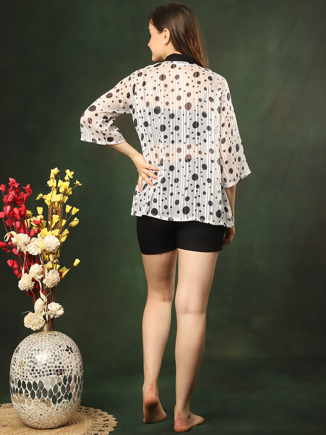 White Color Georgette and Rayon Abstract Printed 3 pcs Swimwear Cover up Set | Claura