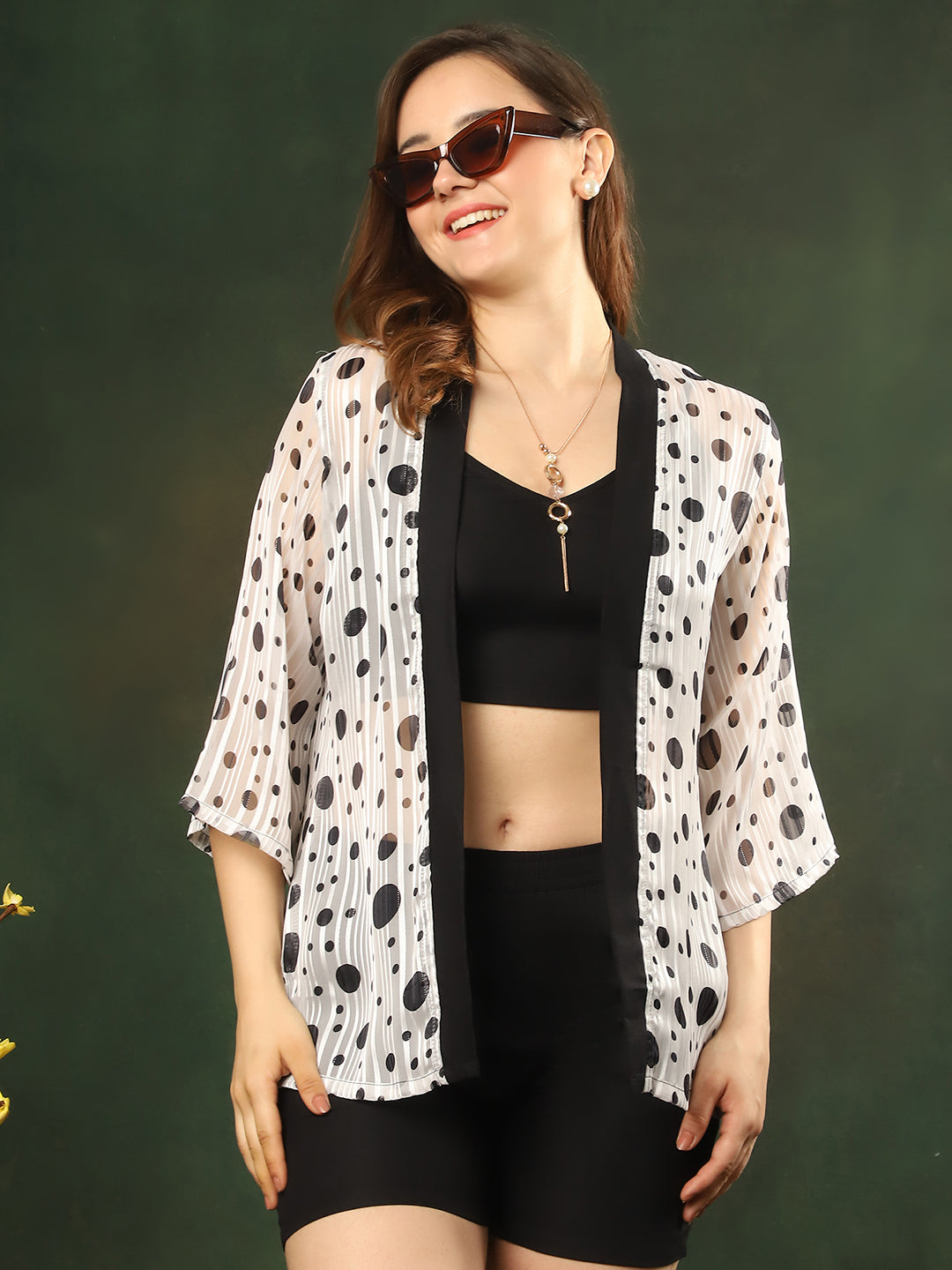 White Color Georgette and Rayon Abstract Printed 3 pcs Swimwear Cover up Set | Claura