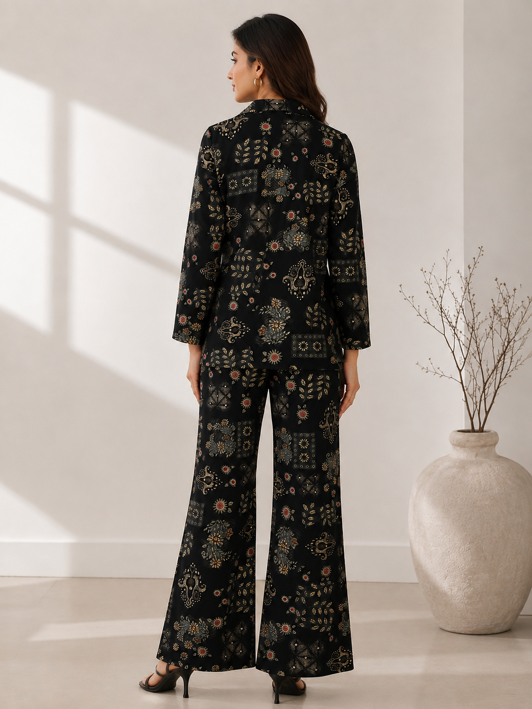 Black Chanderi Silk Co-Ord Set for Women With Jacket