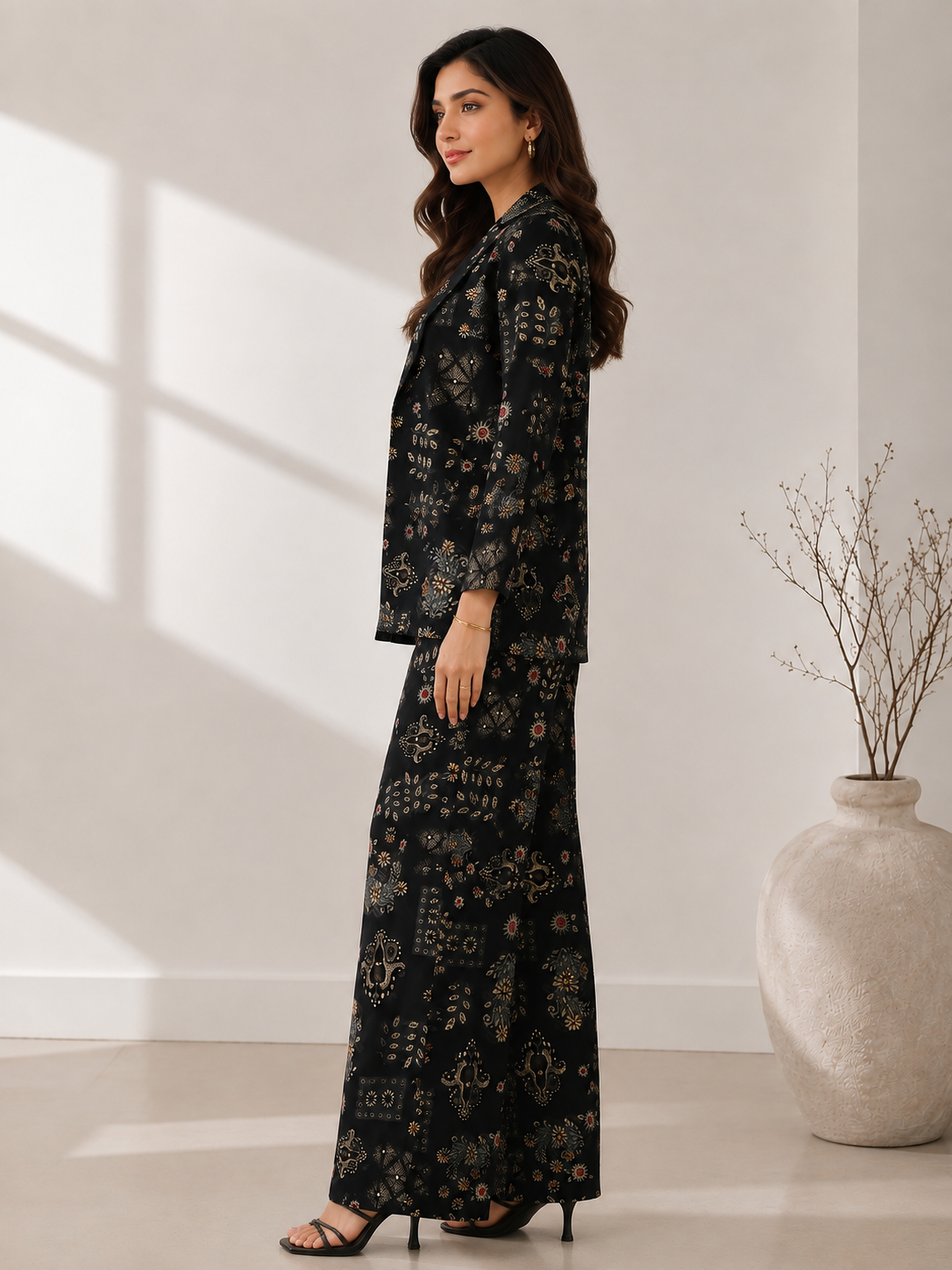 Black Chanderi Silk Co-Ord Set for Women With Jacket