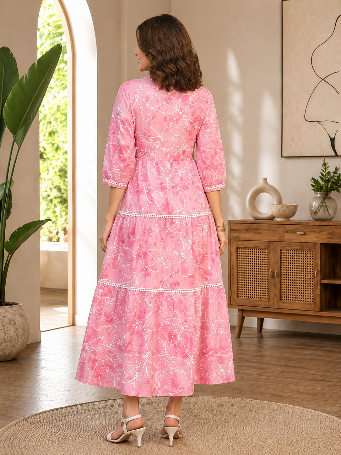 Pink Cotton Floral Printed Dresses for Women | Claura
