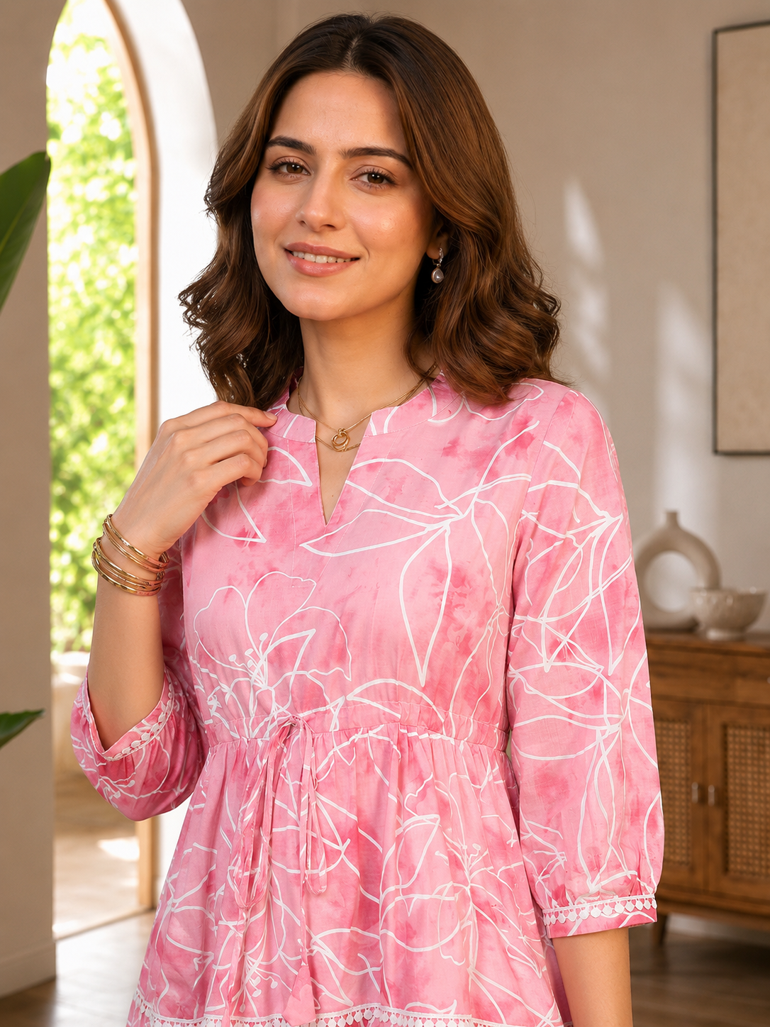 Pink Cotton Floral Printed Dresses for Women | Claura