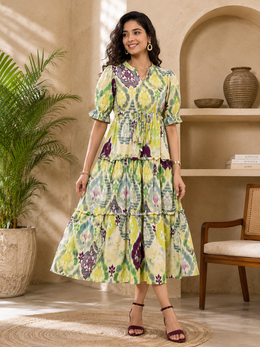 Multi Colour Ethnic Printed Pure Cotton Dress for Women | Claura