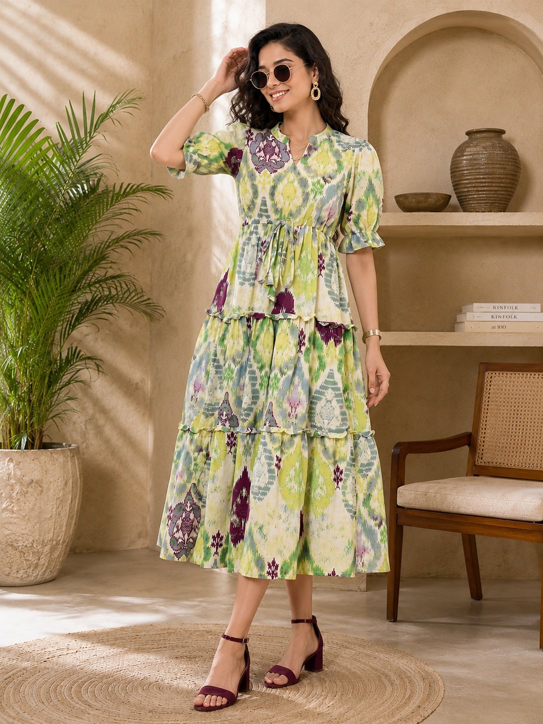 Multi Colour Ethnic Printed Pure Cotton Dress for Women | Claura