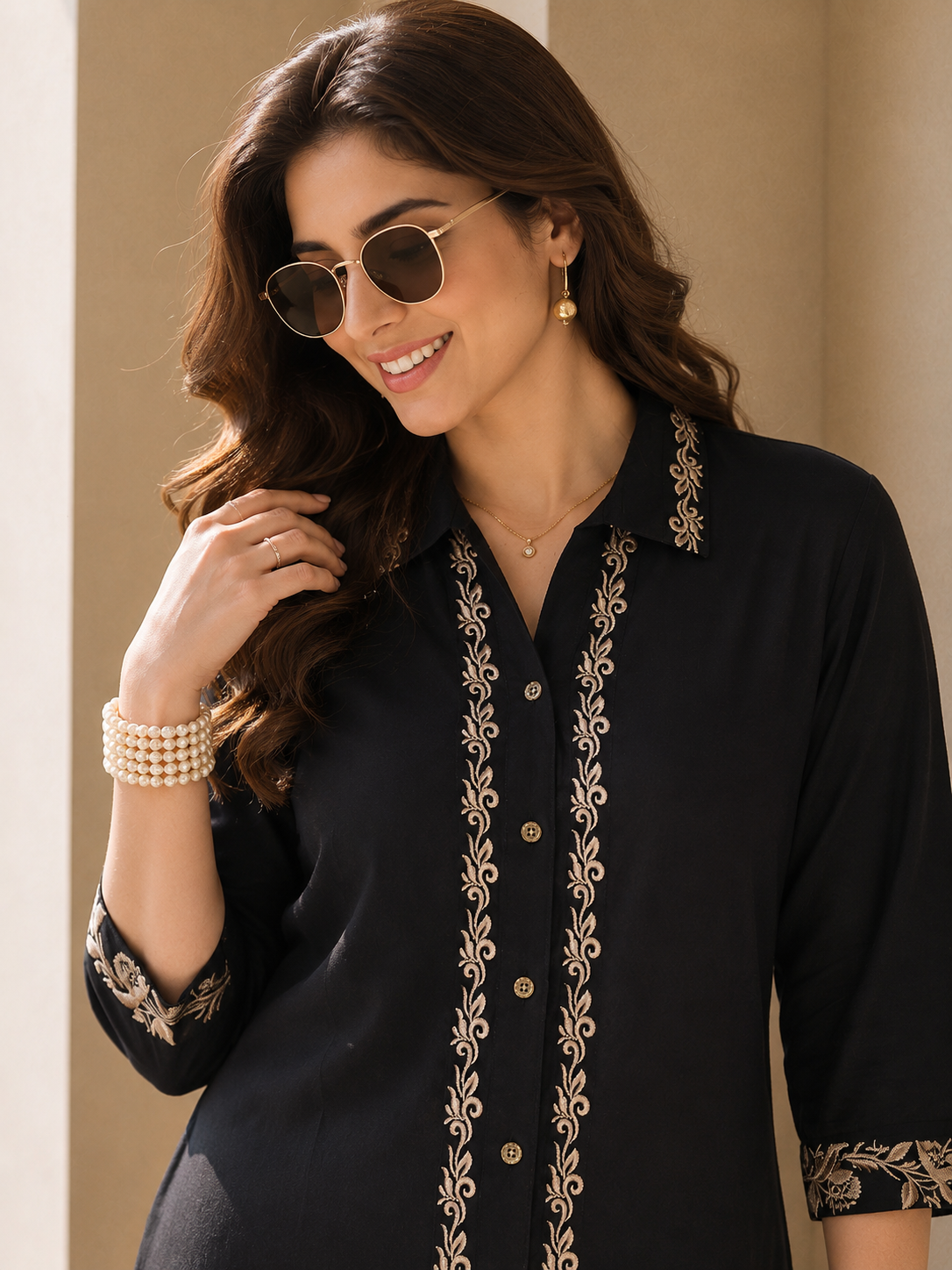 Black Viscose Rayon Embroidered Printed Dress for Women | Claura