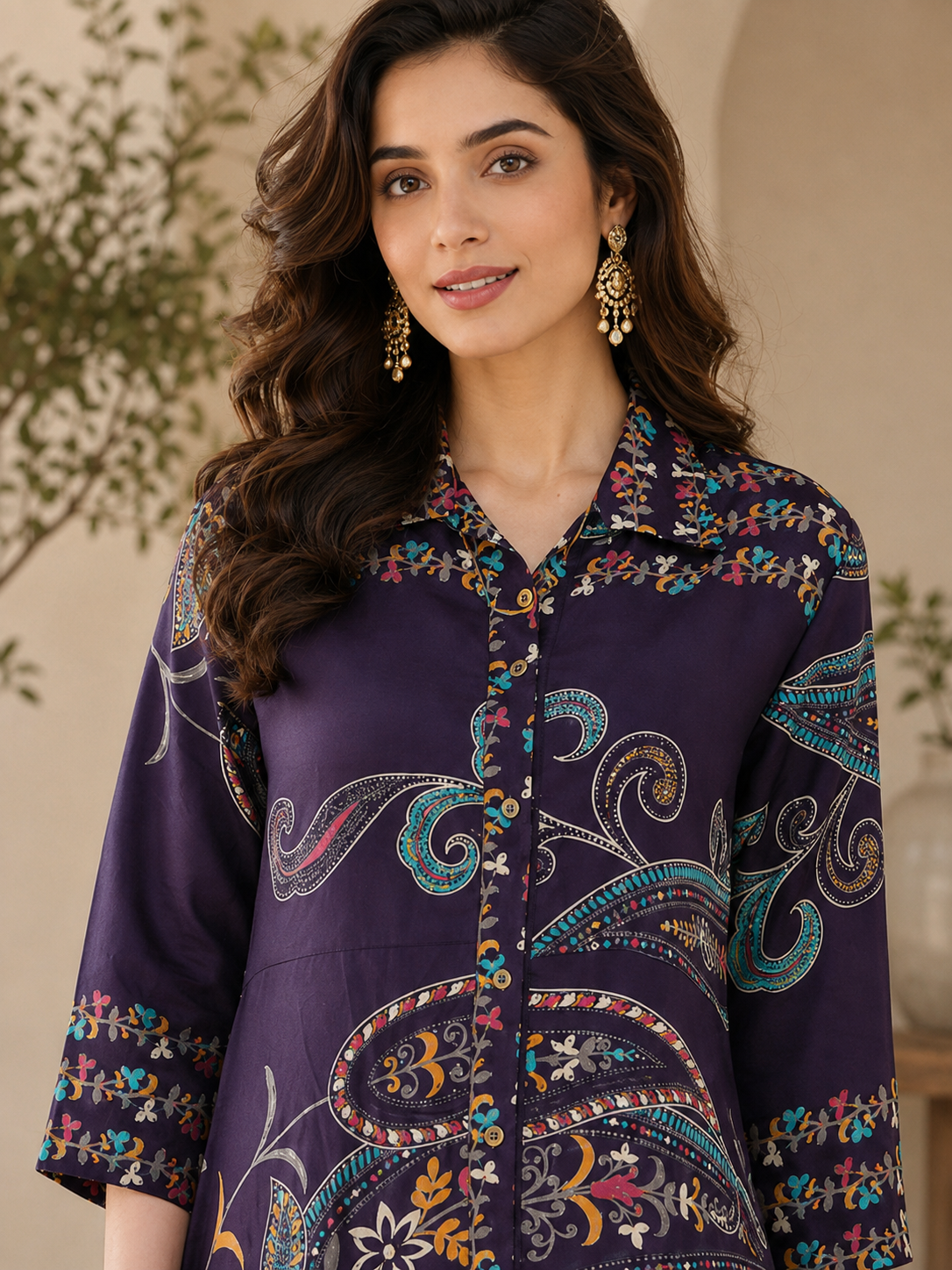 Purple Chanderi Silk Floral Printed Dress for Women | Claura