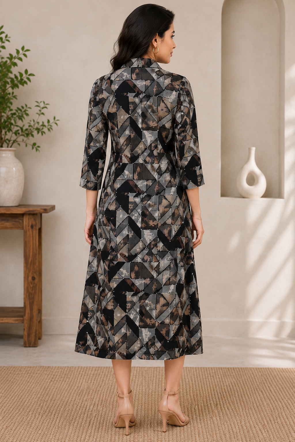 Black Color Abstract Printed Premium Chanderi Ethnic Dress
