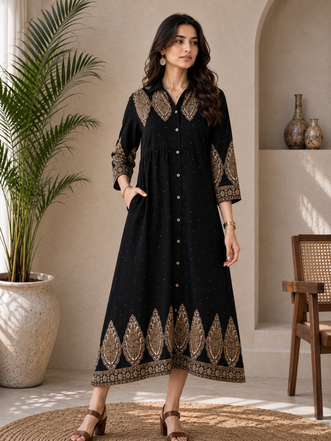 Black Rayon Floral Dress for Women | Claura