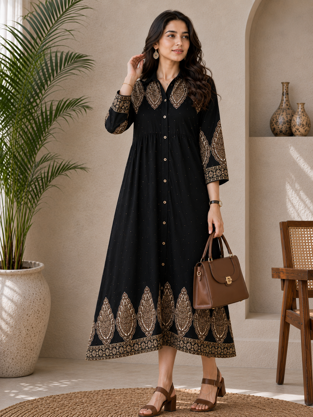 Black Rayon Floral Dress for Women | Claura