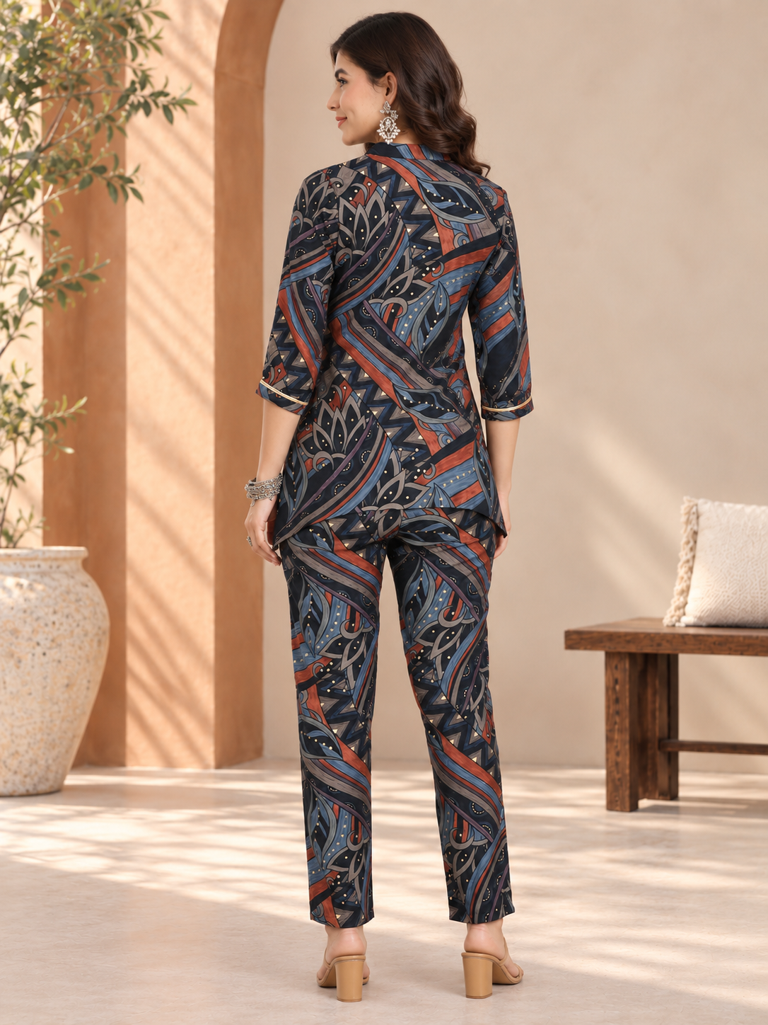 Multi Abstract Printed Chanderi Silk Co-Ord Set for Women | Claura