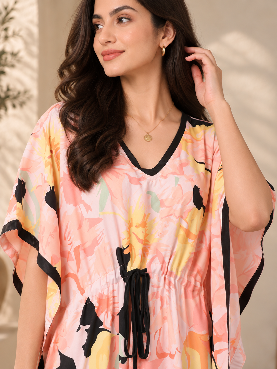 Multicolor Floral Rayon Kaftan Dress for Women | Claura