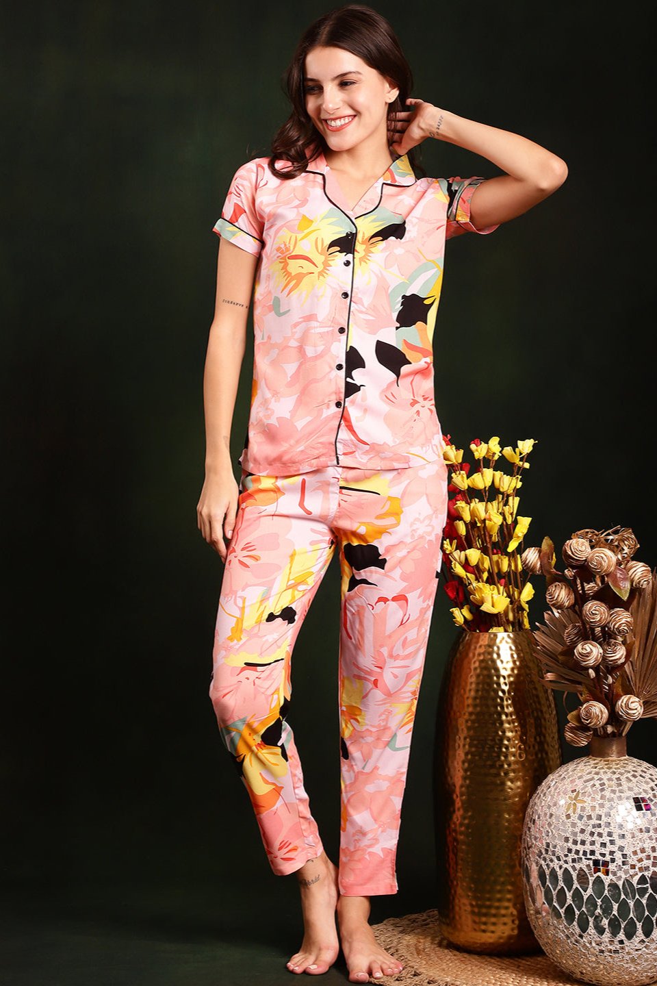 3/4 night dress for ladies Cotton Suit Women | Multi-Color Floral sleep night dress