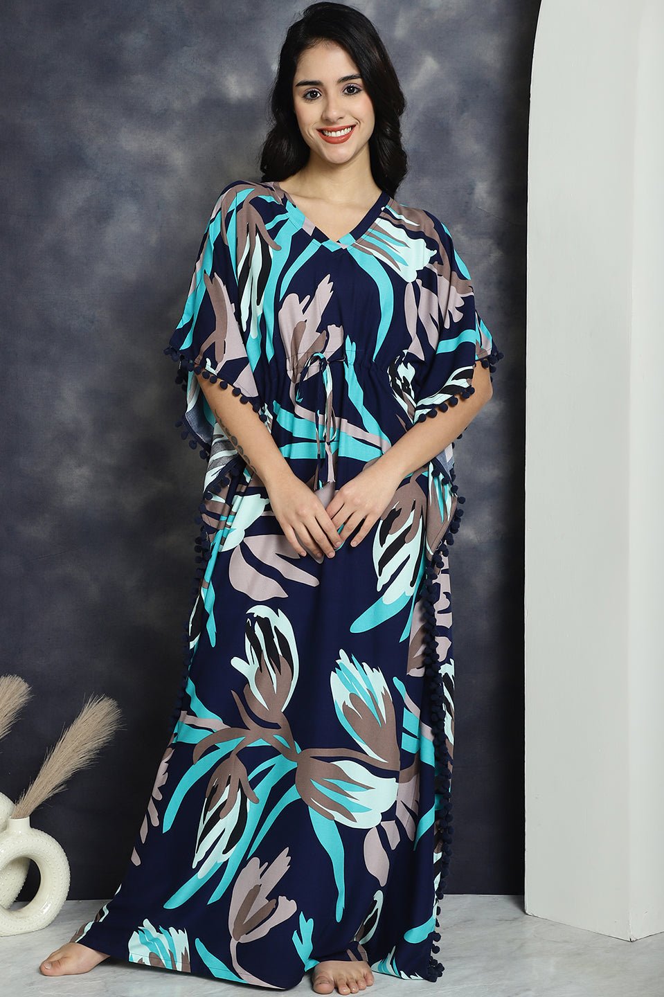 Woman wearing multicolor printed Kaftan Dress