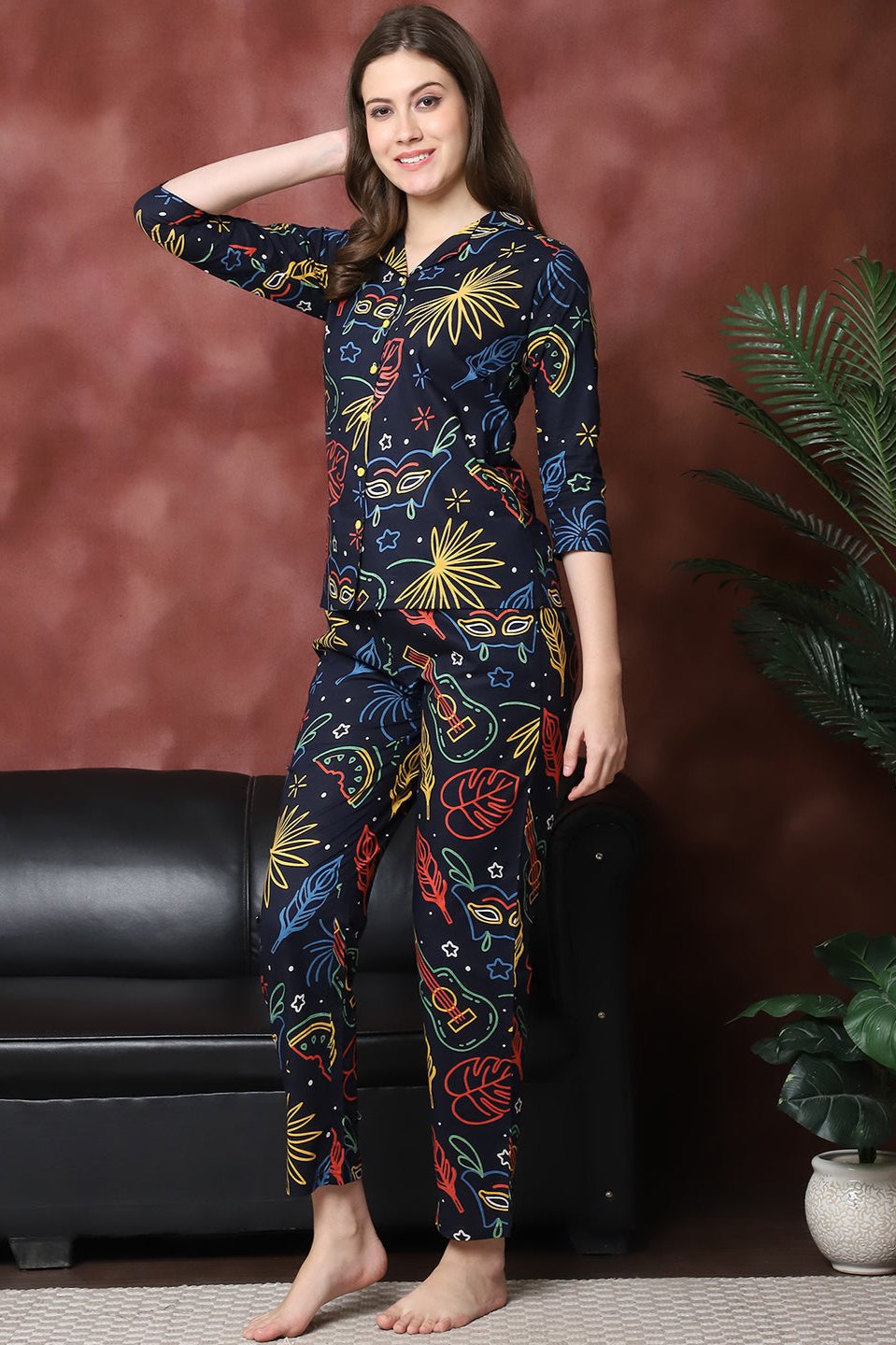 White Floral Printed Pure Cotton Co-ord Set for Women by Claura

