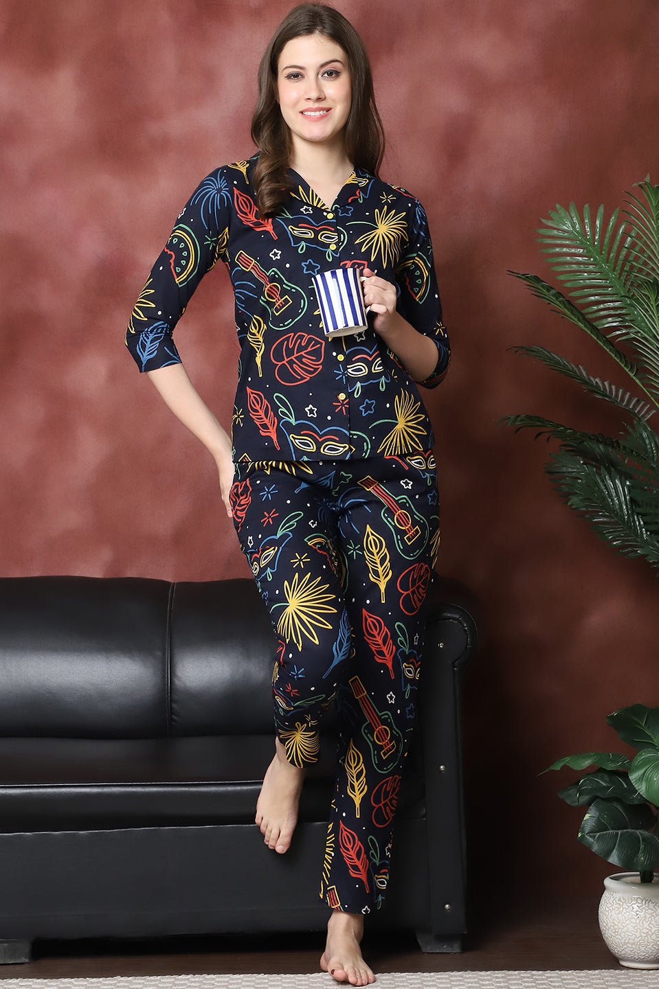White Floral Printed Pure Cotton Co-ord Set for Women by Claura

