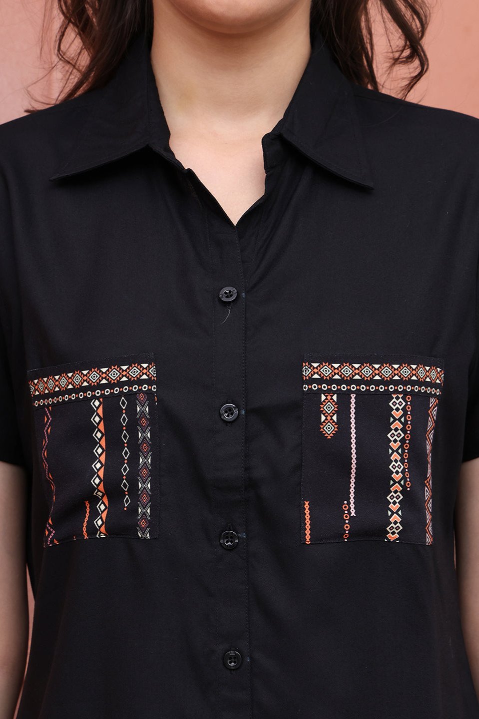 Black Abstract Printed Viscose Rayon Night Suit for Women by Claura