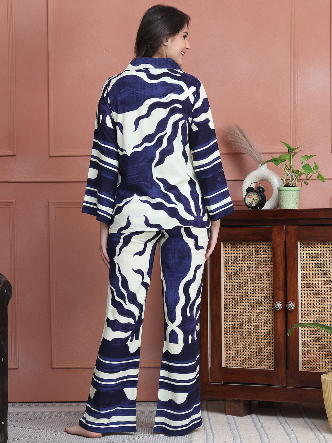 Purple Colour Abstract Printed Viscose Rayon Night Suit