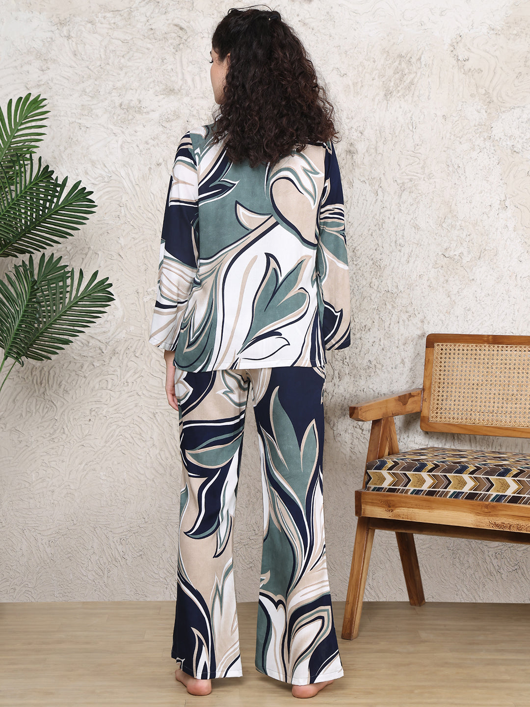 Lifestyle shot of the abstract print night suit for women