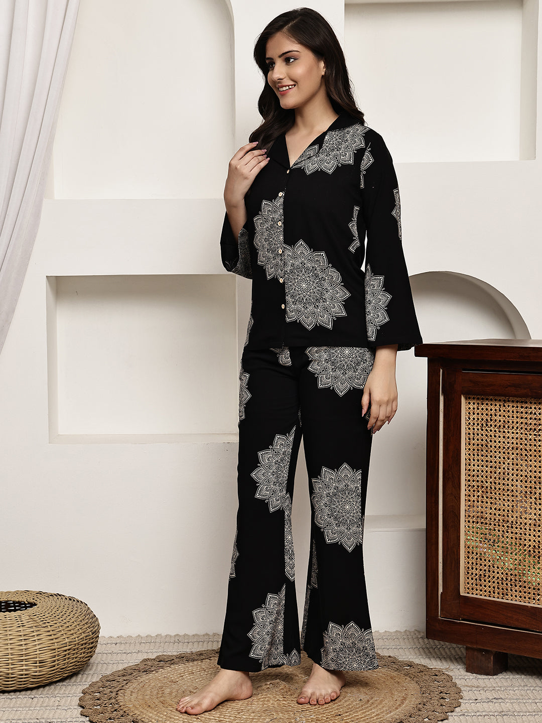 Lifestyle shot of Abstract Style Night Suit for Women