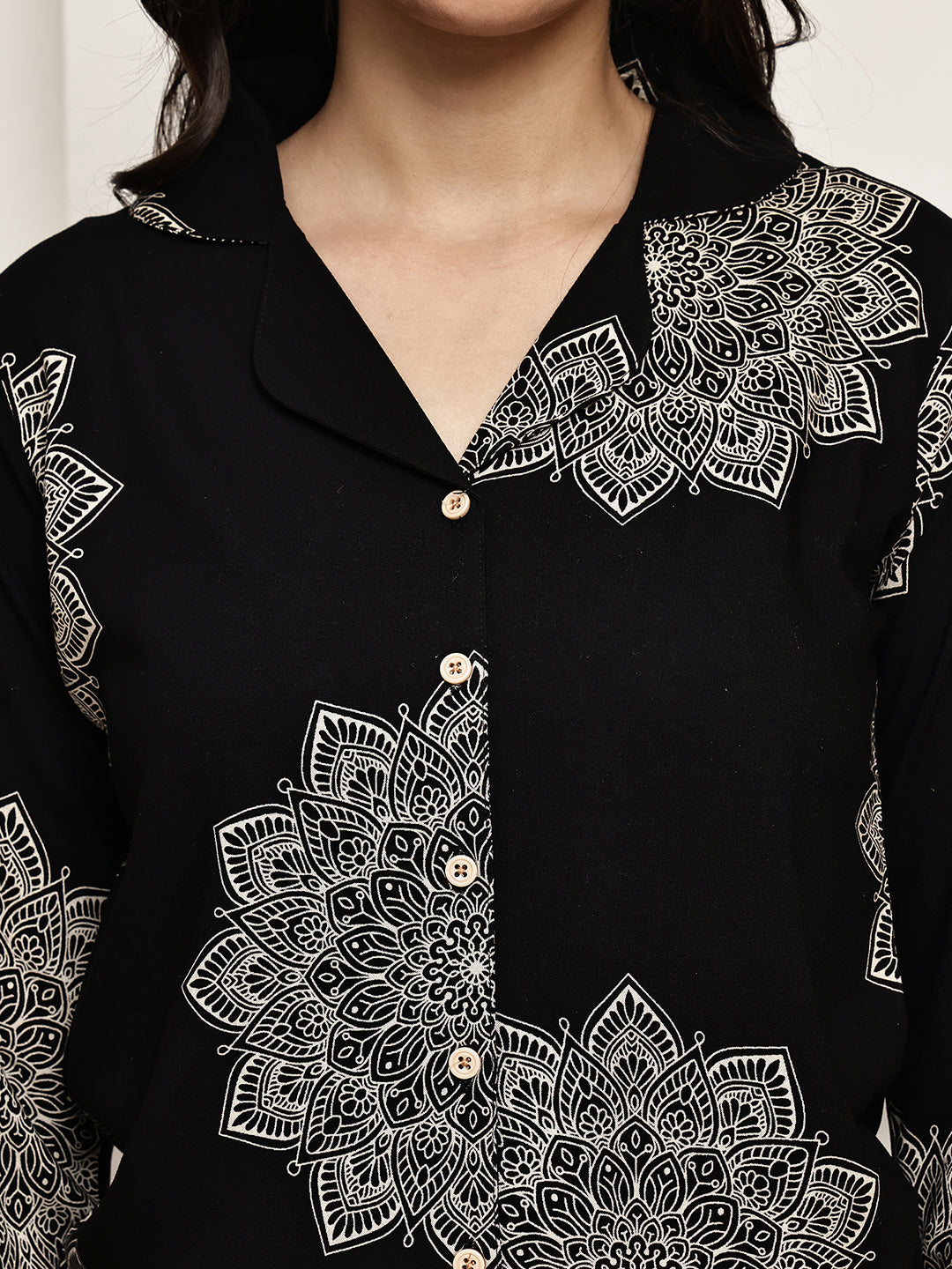 Close-up of Viscose Rayon fabric on Black Night Suit