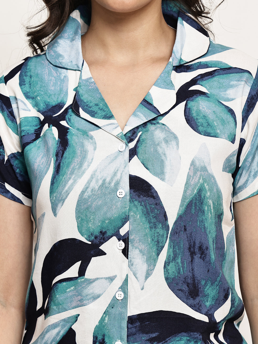 Close-up of viscose rayon fabric on Blue Night Suit