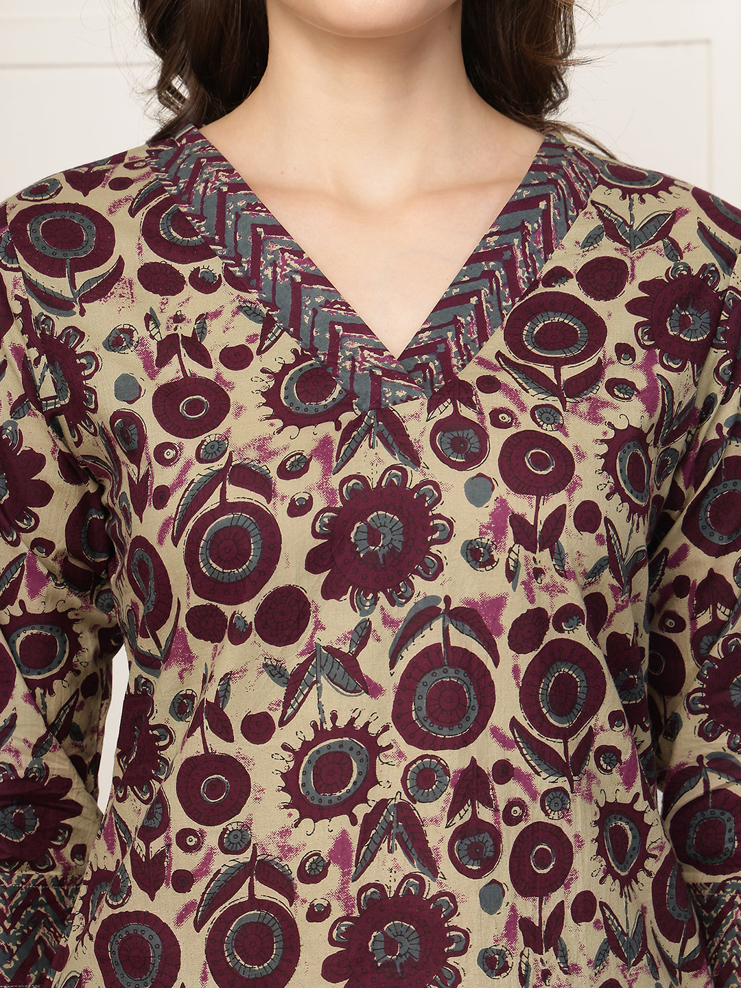 Purple Floral Printed Cotton Night Suit For Women | Claura