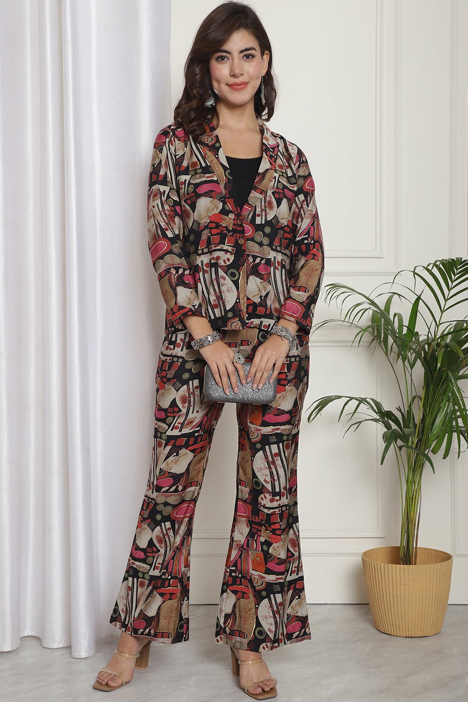 Woman wearing Black Abstract Co-Ord Set