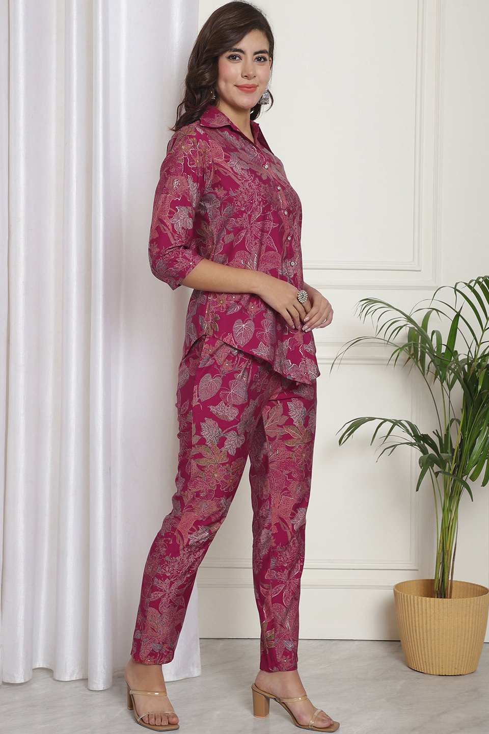 Pink Floral Co-Ord Set with Flared Trousers & Tunic Top