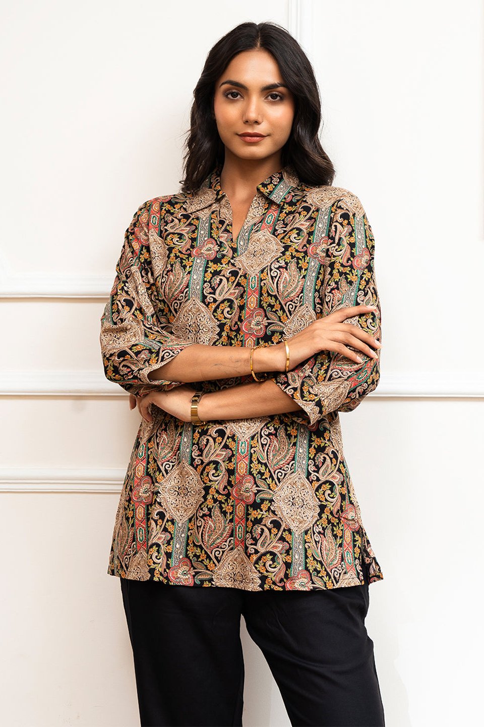 Close-up of Viscose Rayon fabric on Black Co-Ord Set
