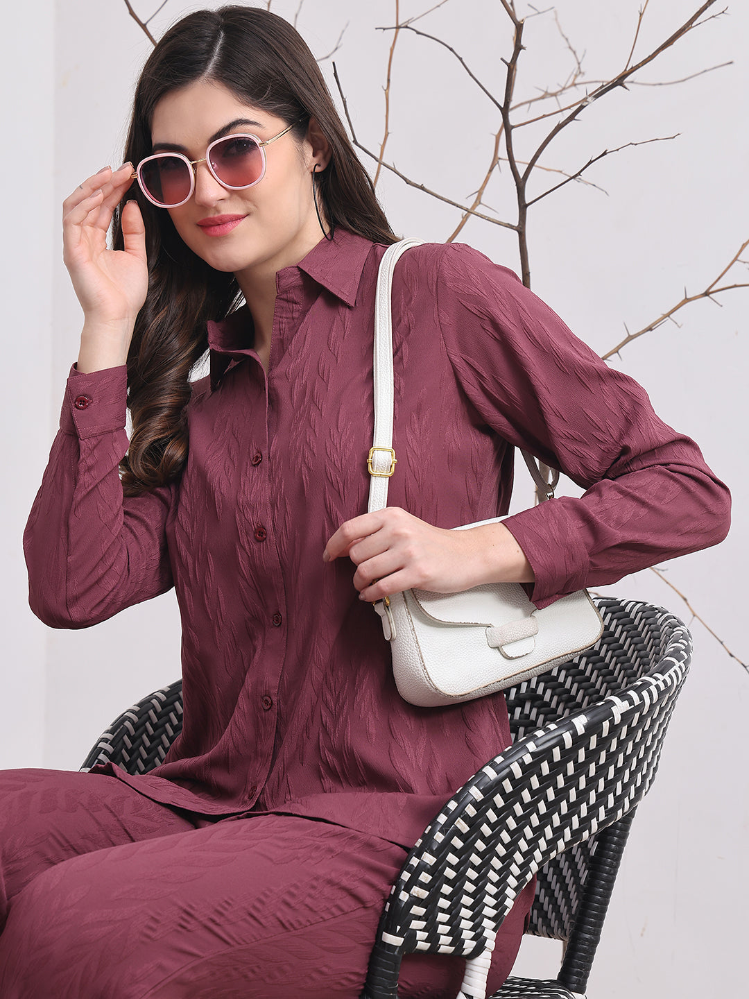 Purple Co-Ord Set with Wide-Leg Trousers & Tunic Top