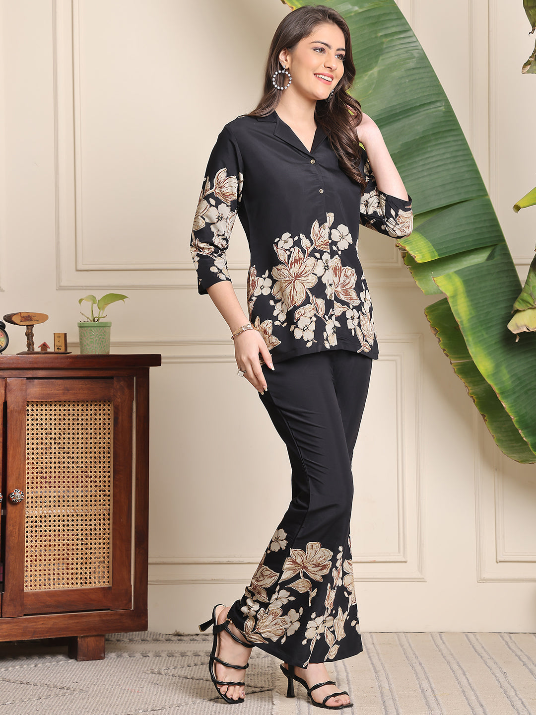 Lifestyle shot of Floral Chanderi Co-Ord Set for travel


