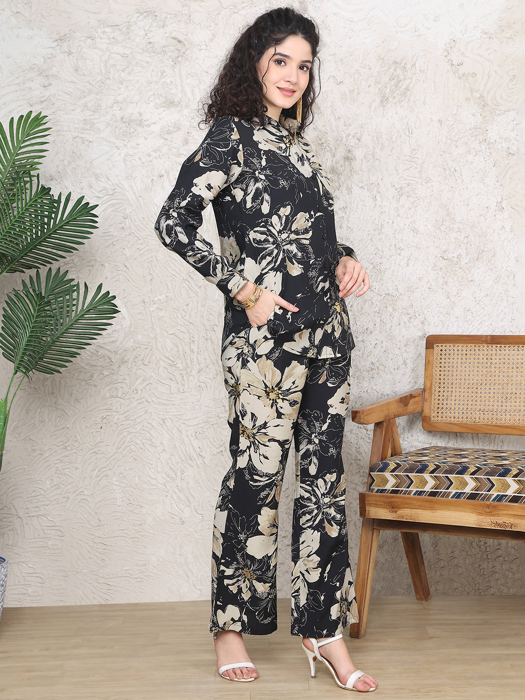 Lifestyle shot of Floral Chanderi Co-Ord Set for a casual outing

