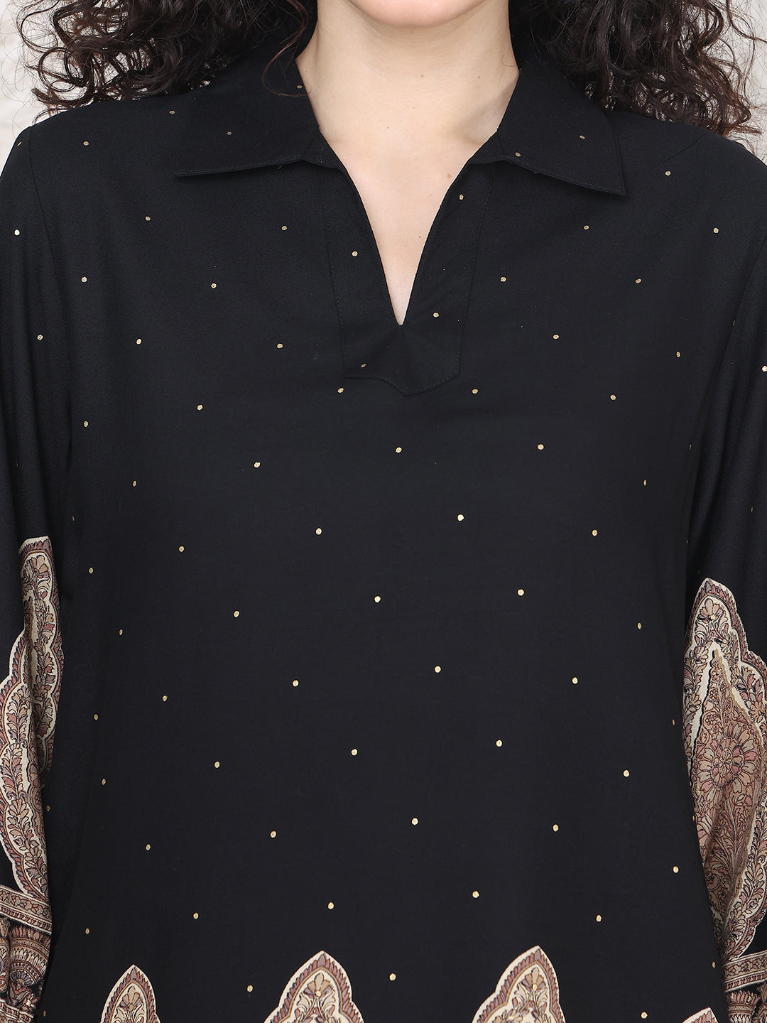 Black Color Abstract Printed Viscose Rayon Co-Ord Set for Women | Claura